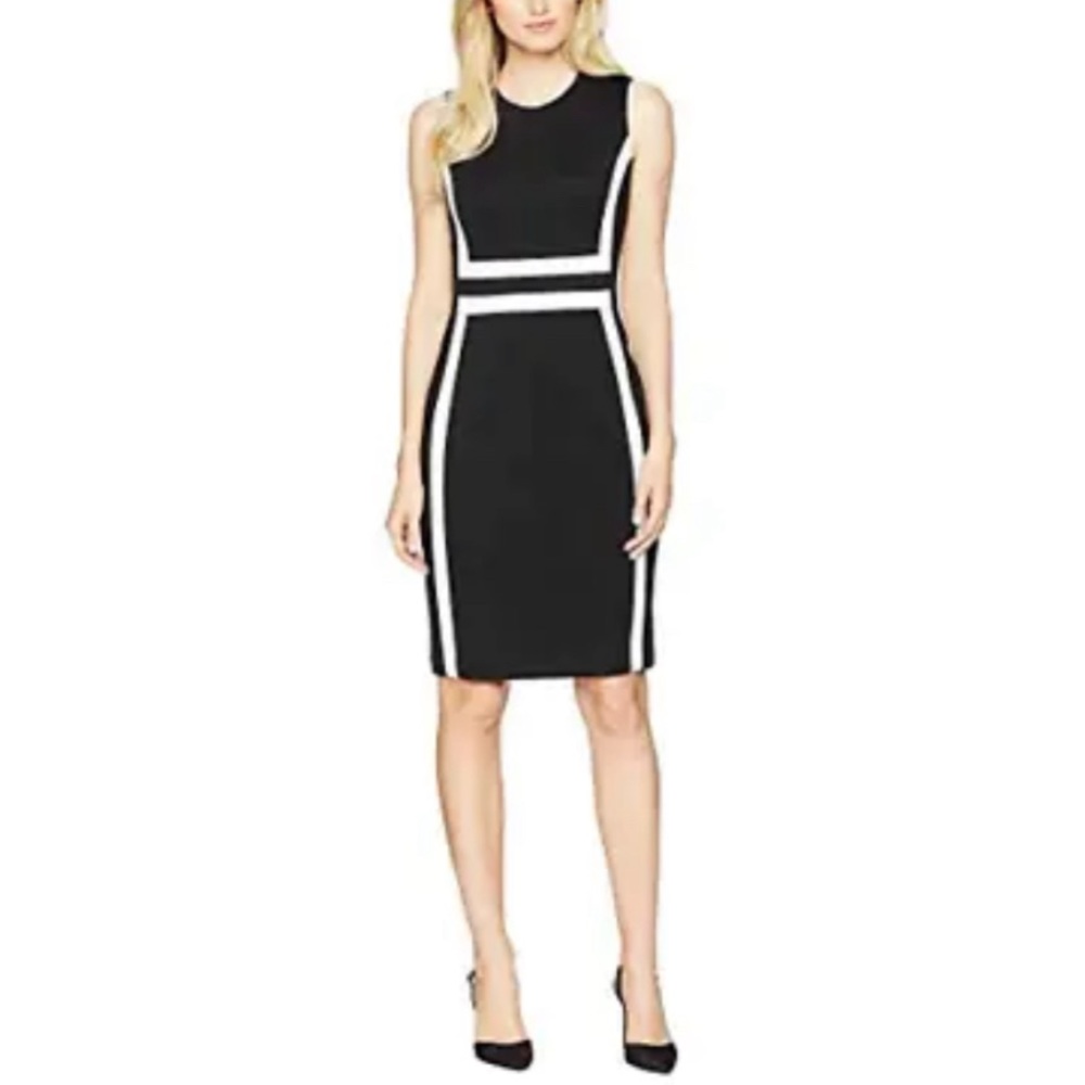 Calvin Klein Stripe Colorblock Sheath Dress in Black/White Sz 10